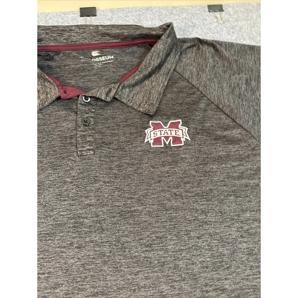 Mississippi State Bulldogs Polo Shirt Grey Mens Sz 2X Bulldog Logo